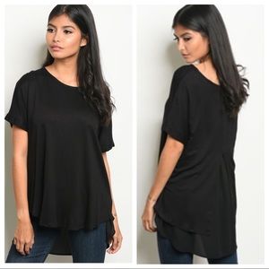 Black High Low Short Cuff Sleeved Top
